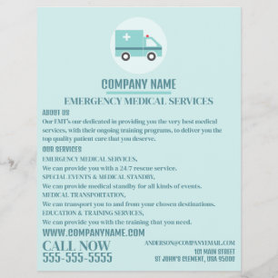 Snyggt Ambulance Design, EMT, Sjukvårdare Advert Reklamblad