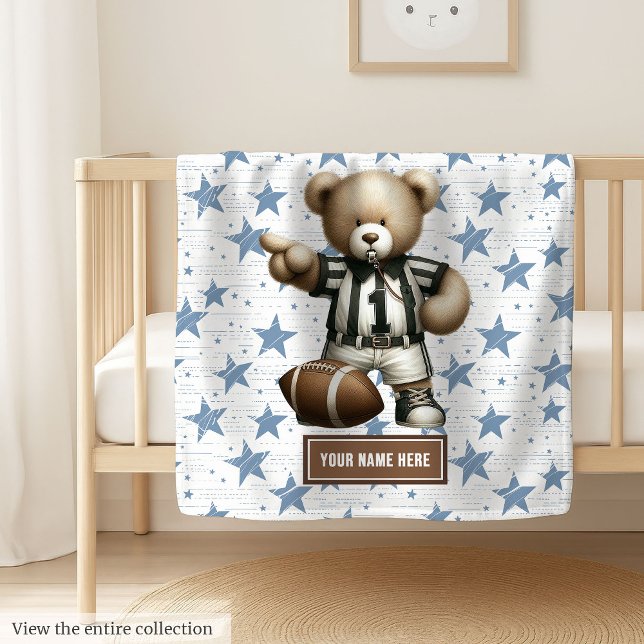 Snyggt American Football Nalle Personlig Fleecefilt (Soft and cozy American football teddy bear blanket, great personalized boy birthday gift.)