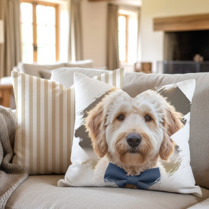 Snyggt anpassat foto med penseldrag Hund Beige Kudde