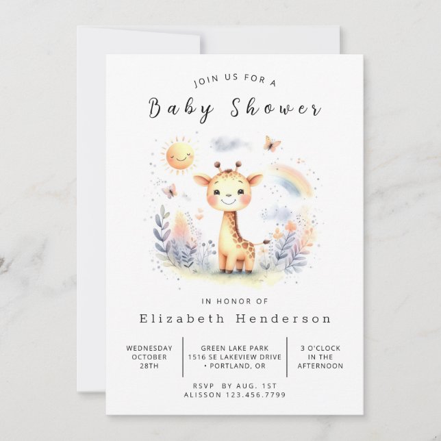 Snyggt Anpassningsbar Giraffe Baby Shower Inbjudningar (Framsida)
