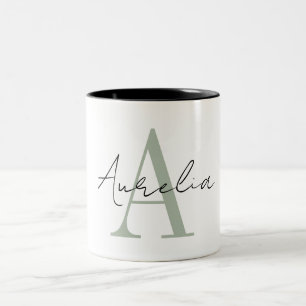 Snyggt Anpassningsbar Monogram Namn Script Calligr Två-Tonad Mugg