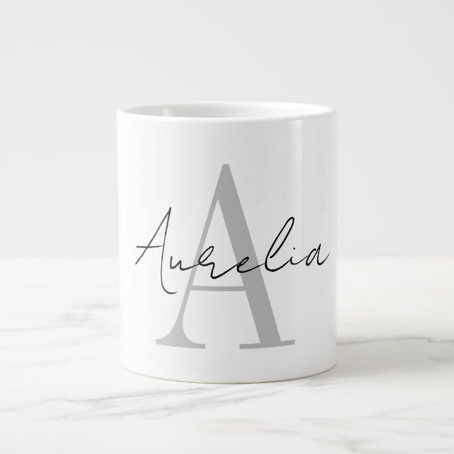 Snyggt Anpassningsbar Monogram Namn-skriptcalligra Jumbo Mugg (Framsidan)