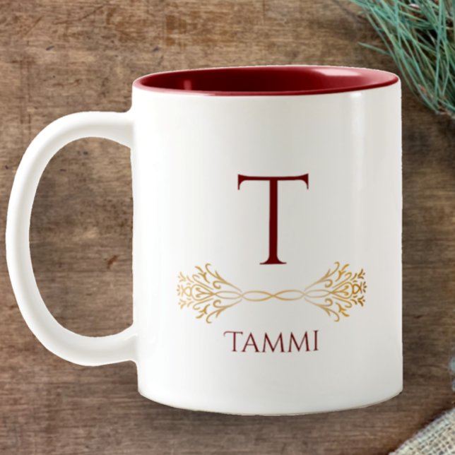 Snyggt Anpassningsbar Monogram Namn Ursprunglig ju Två-Tonad Mugg (Personalize this elegant, simple, original design monogrammed mug for great Christmas holiday gift.)