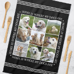 Snyggt Anpassningsbar Text Photo Collage Hundar Bl Kökshandduk<br><div class="desc">Skapa en handduk i personligen som visar nio omhuldade foton, inramade med hjärtan: "Hem är där min hundar är." Den här snyggten innehåller en fotokollage som ordnats i ett rutnätsformat och traditionell stil-text. Du kan anpassa texten till kostym på dina foton. Perfekt för foton av familj, vänner, barn eller husdjur....</div>
