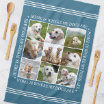 Snyggt Anpassningsbar Text Photo Collage Hundar Bl Kökshandduk<br><div class="desc">Skapa en handduk i personligen som visar nio omhuldade foton, inramade med hjärtan: "Hem är där min hundar är." Den här snyggten innehåller en fotokollage som ordnats i ett rutnätsformat och traditionell stil-text. Du kan anpassa texten till kostym på dina foton. Perfekt för foton av familj, vänner, barn eller husdjur....</div>