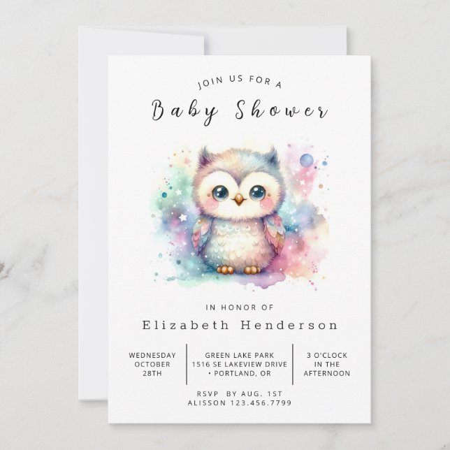 Snyggt Anpassningsbar Uggla Baby Shower Inbjudningar (Framsida)