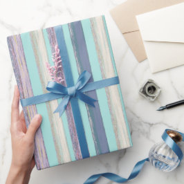 Snyggt Aqua Blue Lila Beach Hut Rand Mönster Presentpapper