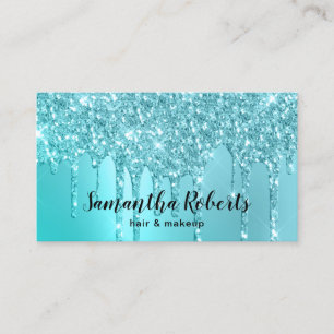 Snyggt aqua blue mynta glitter borrar hår och mak visitkort