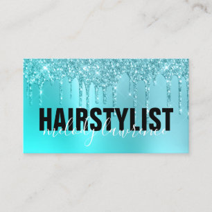 Snyggt aqua blue mynta glitter droppar frisyr visitkort