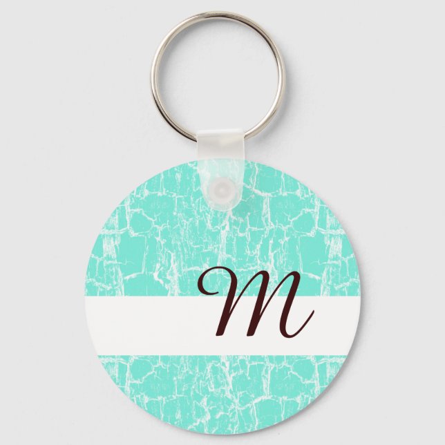 Snyggt Aqua Mint Crackle med Monogram initial Nyckelring (Framsida)