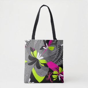 Snyggt Art Deco Black & Shock rosa Design Monogram Tygkasse