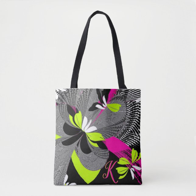 Snyggt Art Deco Black & Shock rosa Design Monogram Tygkasse (Framsida)