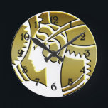 Snyggt Art Deco Dam i Guld Round Clock Rund Klocka<br><div class="desc">Den här designen har en mycket elegant och har en snyggt Art Deco dam i guld. Hon skildrar en mycket glamorös profil och bär den typiska vintagen för en 1920-åring från Gatsby-eran.</div>