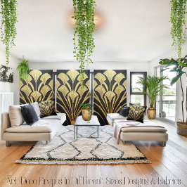 Snyggt Art Deco Egyptian Black och Guld Fläkt