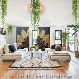 Snyggt Art Deco Guld Feather Fläkt Black Struktur