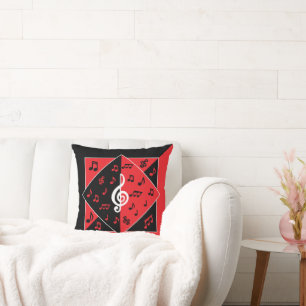 Snyggt Art Deco Musik noter Red Black White Kudde