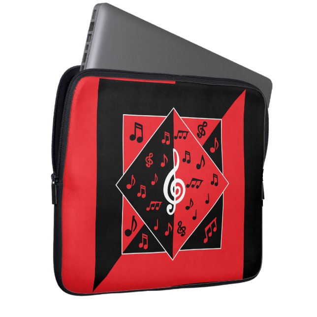 Snyggt Art Deco Musik noter Red Black White Laptop Sleeve (Framsidan Höger)