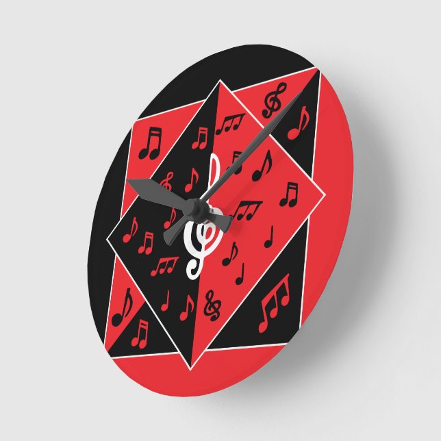 Snyggt Art Deco Musik noter Red Black White Rund Klocka (Vinkel)