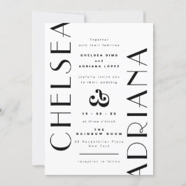 Snyggt Art Deco Typography Black White Bröllop Inbjudningar
