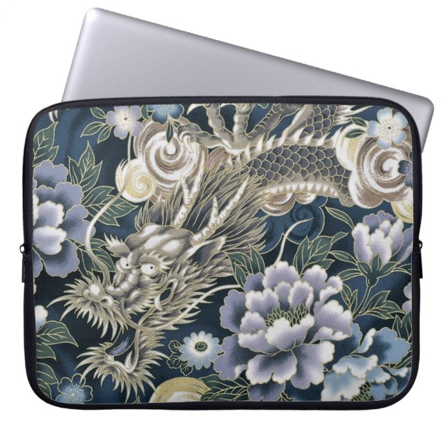 Snyggt Asian Dragon Blommönster Laptop sleeve (Framsidan)