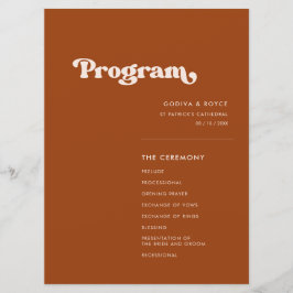 Snyggt återbränd orange bröllop program