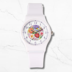 Snyggt av färgstarka faux broiderad Blommigt Armbandsur