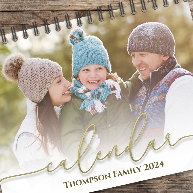 Snyggt av Guld Calligraphy Photo Months Kalender (Gold calligraphy script simple photo calendar template. )