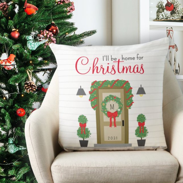 Snyggt av julfronten, Monogram dekorativ Kudde (Christmas Front Door Stylish Monogram Decorative Throw Pillow)