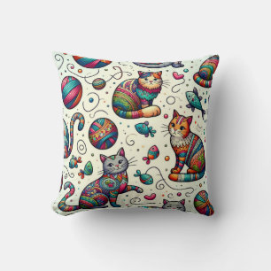Snyggt av kraftigt färgad katt Mönster Pillow Kudde