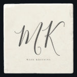 Snyggt av lyxminimala svartvita monogram-Chic i El Stenunderlägg<br><div class="desc">Chic och snyggt,  denna moderna monogramsten underlägg i elfenben och svart är en sofistikerad minimalistisk design som kombinerar ditt monogram i ett handskrivet skript längs ditt namn i elegantens serif-typografi.</div>