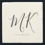 Snyggt av lyxminimala svartvita monogram-Chic i El Stenunderlägg<br><div class="desc">Chic och snyggt,  denna moderna monogramsten underlägg i elfenben och svart är en sofistikerad minimalistisk design som kombinerar ditt monogram i ett handskrivet skript längs ditt namn i elegantens serif-typografi.</div>