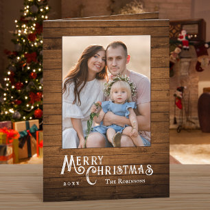Snyggt av Rustic Land Photo Wood Plank Print Helgkort