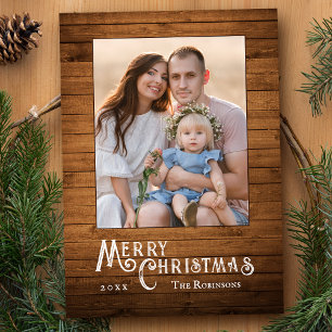 Snyggt av Rustic Land Photo Wood Plank Print Julkort