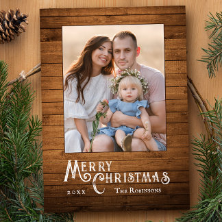 Snyggt av Rustic Land Photo Wood Plank Print Julkort