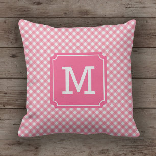 Snyggt Baby Rosa Gingham Namn Monogram Kudde