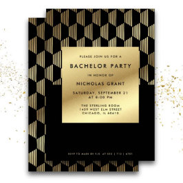 Snyggt Bachelor Party Modern Black and Gold Foil Inbjudningar