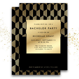Snyggt Bachelor Party Modern Black and Gold Foil Inbjudningar