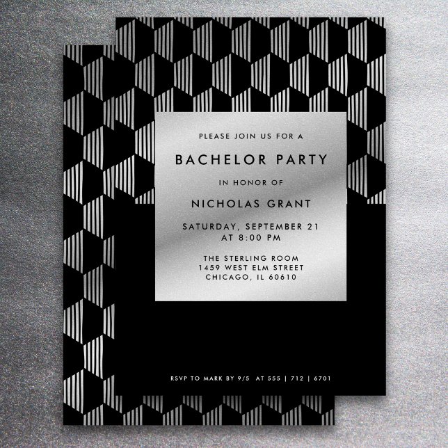 Snyggt Bachelor Party Modern Faux Silver Foil Inbjudningar (Skapare uppladdad)