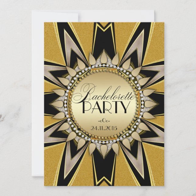 Snyggt Bachelorette Guld Black Party-inbjudningar Inbjudningar (Framsida)