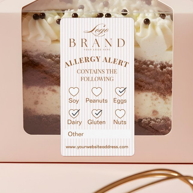 Snyggt bageri logotyp allergivarning bakverk mat fraktsedel (Pink Stripe Bakery Allergy Alert Baked Goods Food Label)