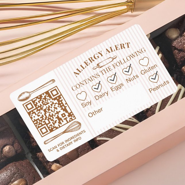 Snyggt bageri logotyp allergivarning bakverk QR-ko Fraktsedel (Chic Bakery Logo Allergy Alert Baked Goods QR Code Label)