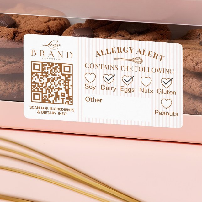 Snyggt bageri logotyp allergivarning bakverk QR-ko Fraktsedel (Chic Bakery Logo Allergy Alert Baked Goods QR Code Label)
