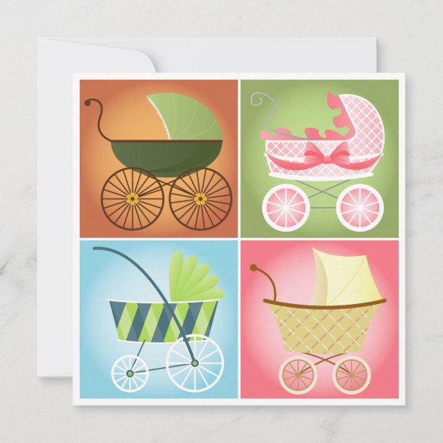 Snyggt Barnvagn Babykläder Inbjudningar (Framsida)