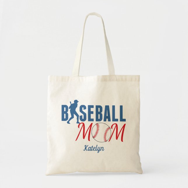 Snyggt Baseballmamma-monogram i blå och röd Tygkasse (Framsidan)