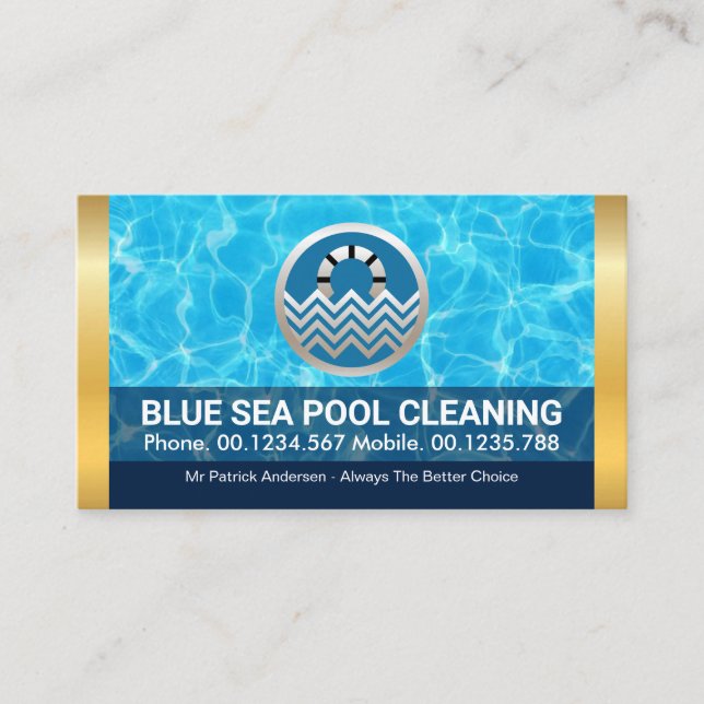 Snyggt Bassäng Vatten Guld Rand Visitkort (Framsida)