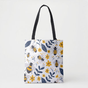 Snyggt Be och Blommönster Tote Bag Tygkasse