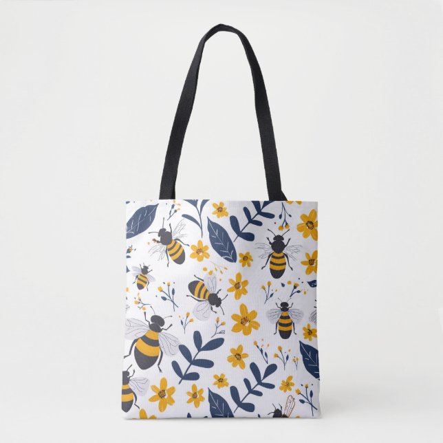 Snyggt Be och Blommönster Tote Bag Tygkasse (Framsida)