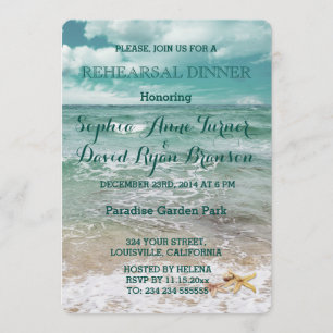 Snyggt Beach Starfish Bröllop REHEARSAL DINNER Inbjudningar