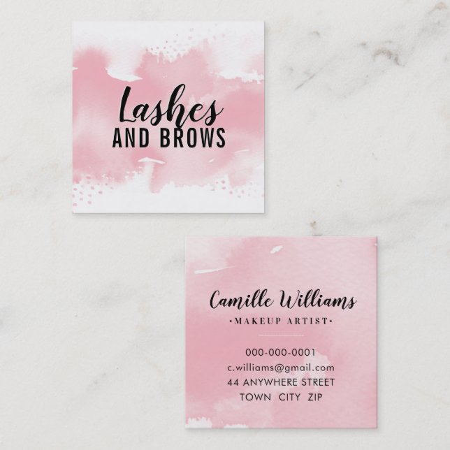 SNYGGT BEAUTY modernt målat vattenfärgat blek rosa Fyrkantigt Visitkort (Fram/baksida)
