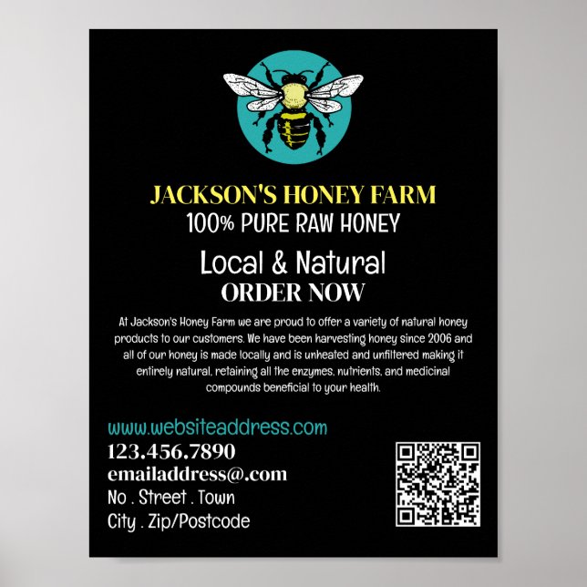 Snyggt Bee Logotyp - Beeyard, honungsfarmsreklam Poster (Framsidan)